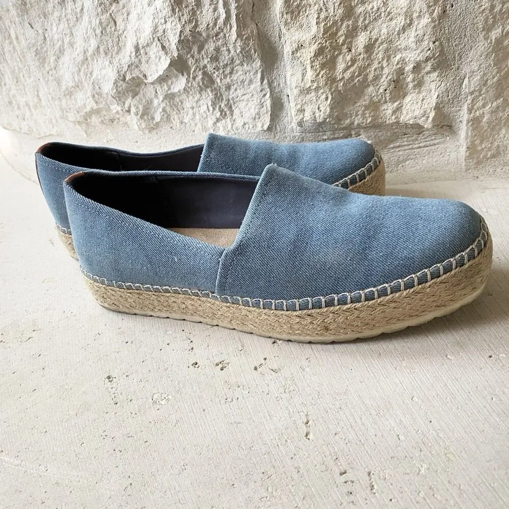 Dr. Scholl's Women's Blue Denim Sunray Platform Espadrilles Loafer Size‎ 8.5
